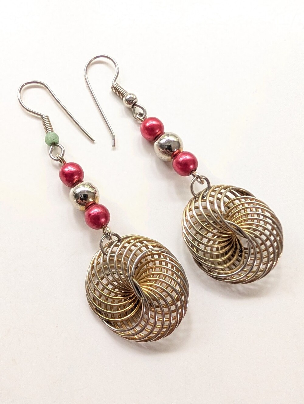Vintage Beaded Gold Tone Dimensional 3D Swirl Bohemian Festival Hook Earrings